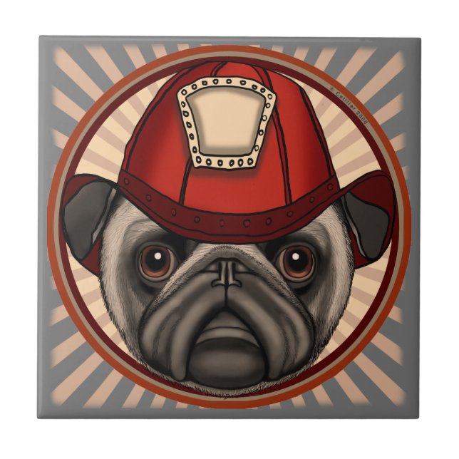 Pug Firefighter Tile Kakelplatta (Framsidan)
