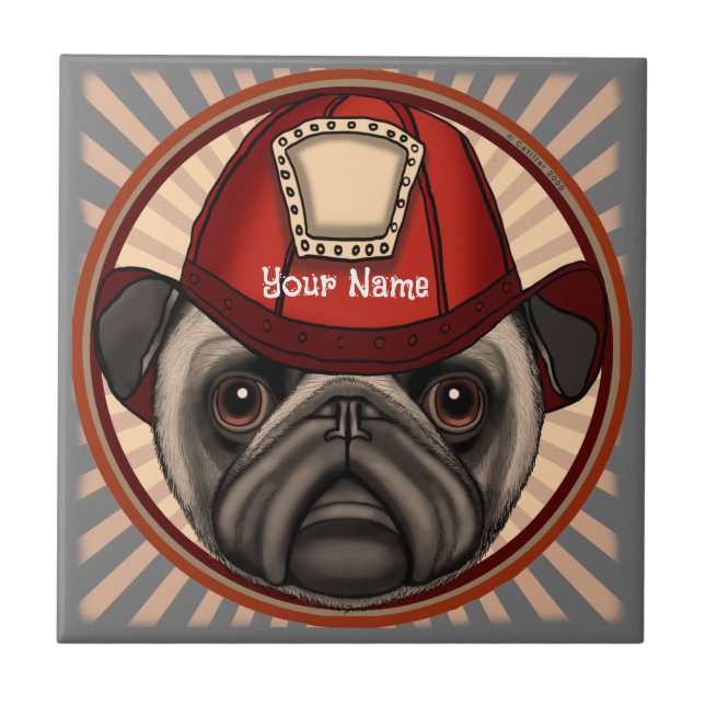 Pug Firefighter Tile Kakelplatta (Framsidan)