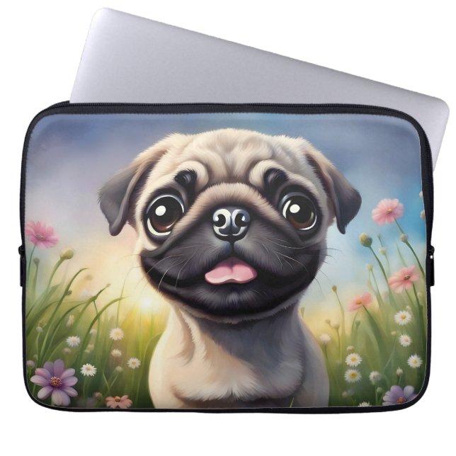 Pug Flowers Laptop Fodral (Framsidan)