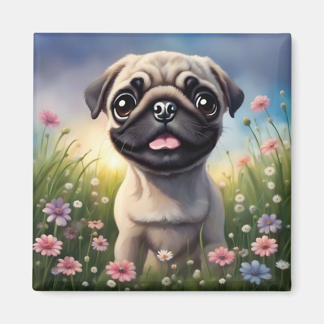 Pug Flowers Magnet (Framsidan)