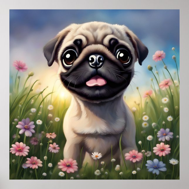 Pug Flowers Poster (Framsidan)