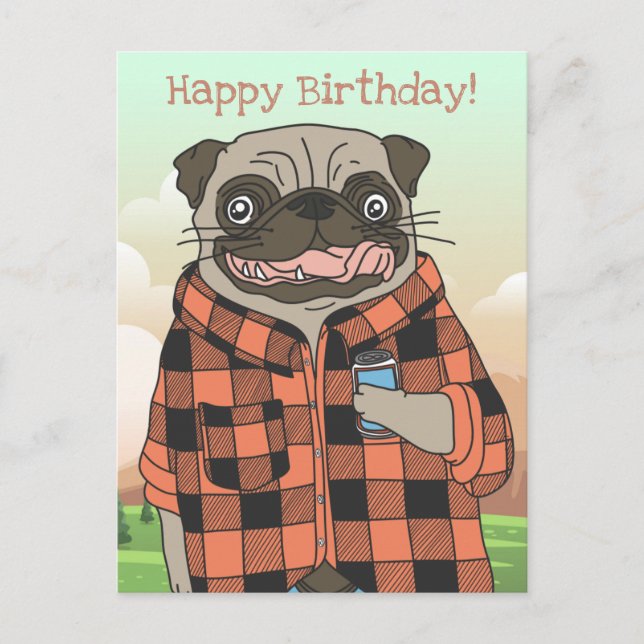 Pug födelsedag vykort (Framsida)