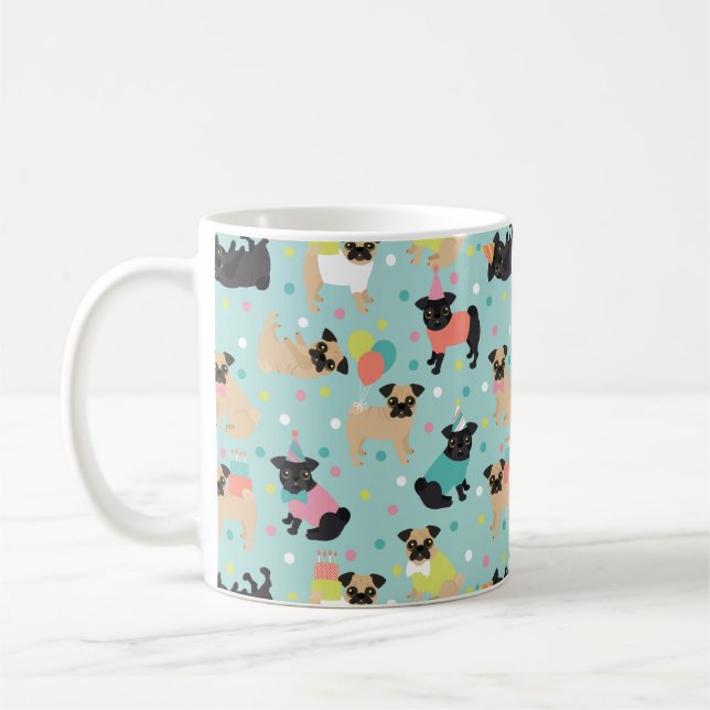 Pug Födelsedagsfest Firande Kaffemugg (Vänster)