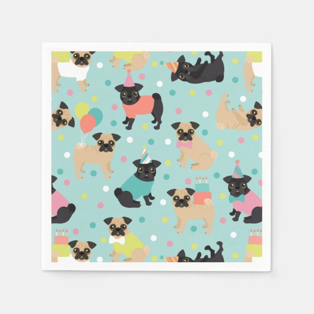 Pug Födelsedagsfest Firande Pappersservett (Framsidan)