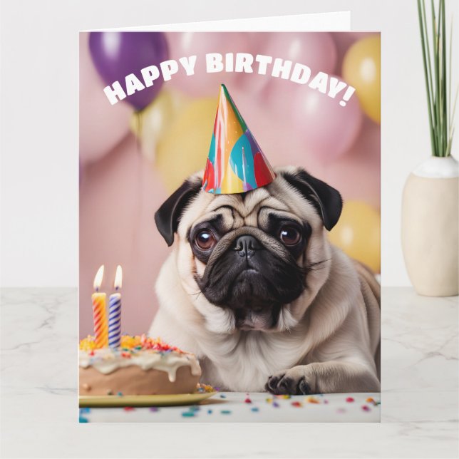 Pug Födelsedagsfest Kort (Framsida)