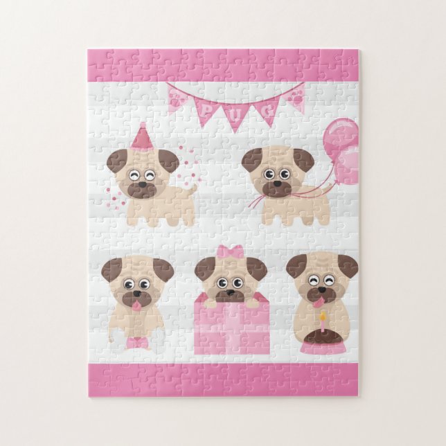 Pug födelsedagsförpackning pussel (Vertikal)