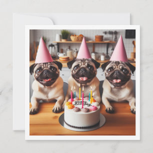Pug-födelsedagskort, Pug-kort, Pug-kort Inbjudningar