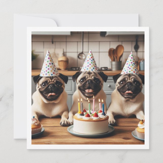 Pug-födelsedagskort, Pug-kort, Pug-kort Inbjudningar (Framsida)