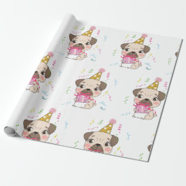 Pug födelsedagskurs Cute Hund Mönster Presentpapper