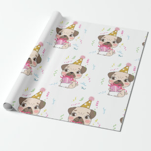 Pug födelsedagskurs Cute Hund Mönster Presentpapper