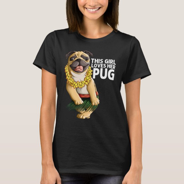 Pug for Girls Kids Hula Dancer Aloha Pug T Shirt (Framsida)