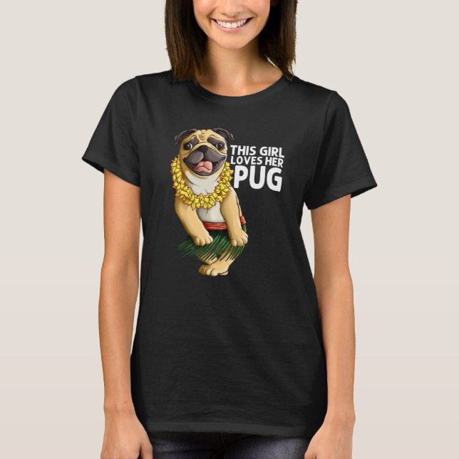 Pug For Girls Kids Hula Dancer Aloha Pug T Shirt (Framsida)