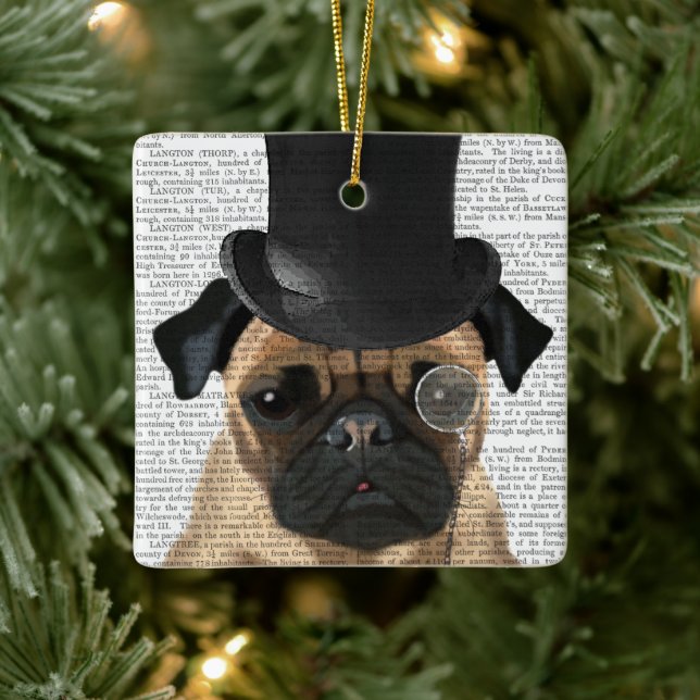 Pug, Formellt hound och Hat Julgransprydnad Keramik (Träd)