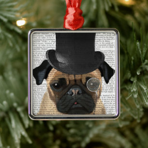 Pug, Formellt hound och Hat Julgransprydnad Metall