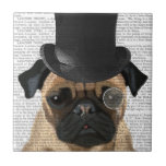 Pug, Formellt hound och Hat Kakelplatta<br><div class="desc">Pug,  Formal Hound och Hat by FabFunky. En apper-pug med roligt och monokle. | 191403D</div>