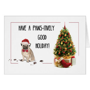 Pug Funny jul Hund med Träd Hälsningskort