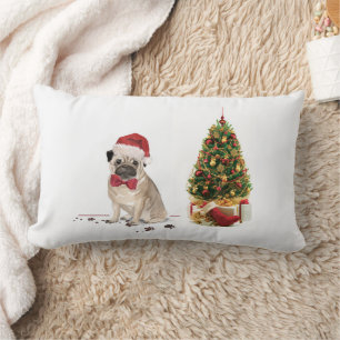 Pug Funny jul Hund med Träd Lumbarkudde
