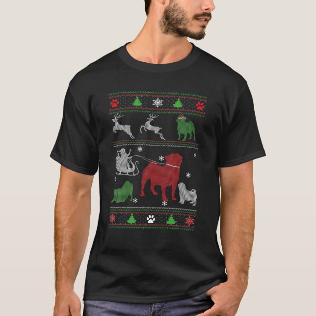 Pug Funny jul Snö Tass Hund Pappa Mamma T Shirt (Framsida)