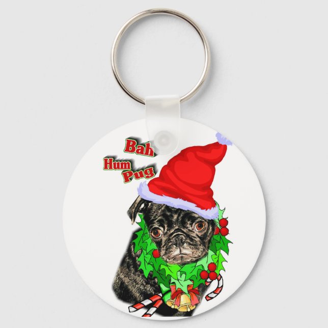 Pug Funny julklapp Nyckelring (Framsida)