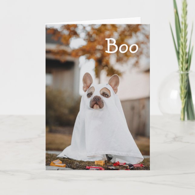 Pug Ghost Hund Halloween Helgdag Card Helgkort (Framsida)