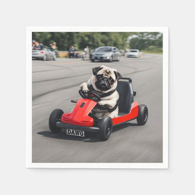 Pug go-kart racing pappersservett (Framsidan)