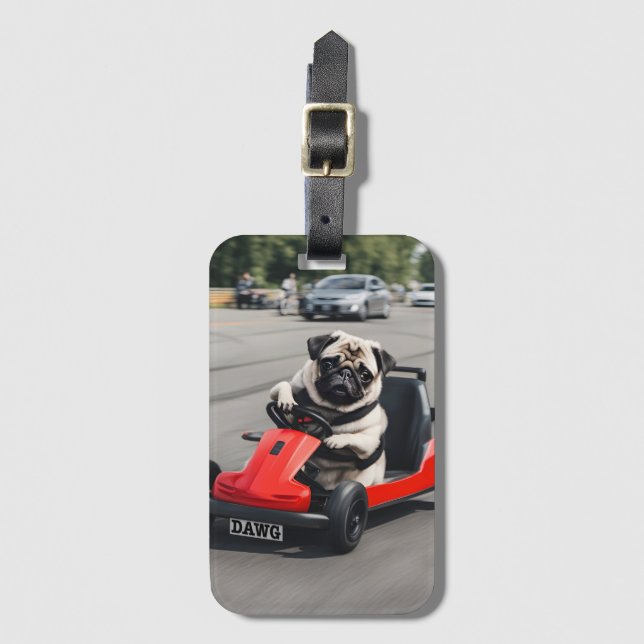 Pug go-kart-tävla bagagebricka (Framsida vertikal)