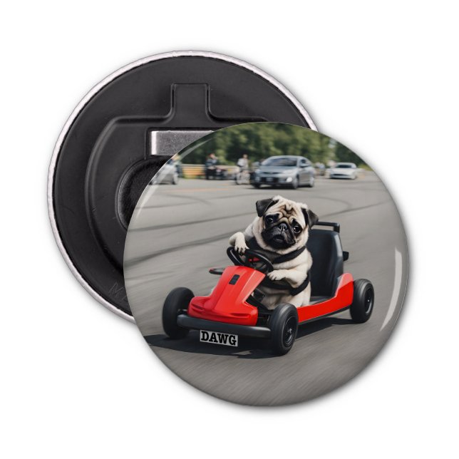 Pug go-kart-tävla flasköppnare (Framsidan)