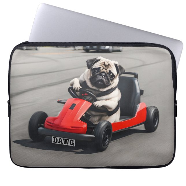 Pug go-kart-tävla laptop fodral (Framsidan)