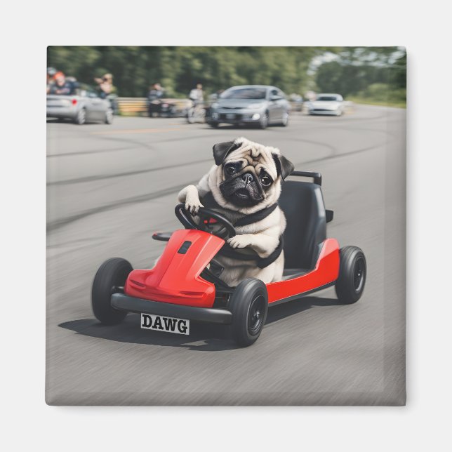 Pug go-kart-tävla magnet (Framsidan)