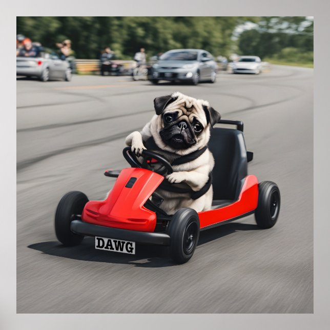 Pug go-kart-tävla poster (Framsidan)