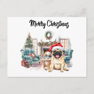 Pug God Jul akvarell Vykort