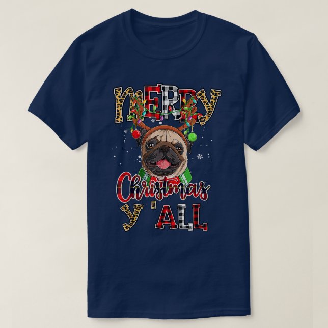 Pug God jul Du alla Pugmas Leopard Reindee T Shirt (Design framsida)