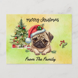 Pug God jul, vattenfärg Vykort