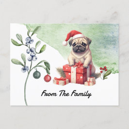 Pug God jul, vattenfärg Vykort
