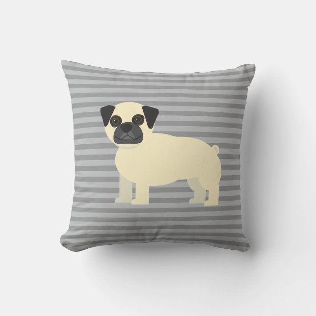 Pug Grå Randig Kudde (Framsida)
