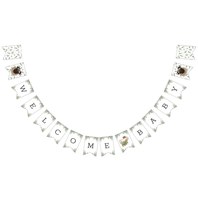 Pug Greenery Baby Shower Puppy buntbanderoll Vimplar (Alla)