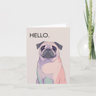 Pug Greeting Card – Retro Dog Art – Blank – 4 X 6 Helgkort