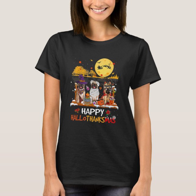 Pug Hallothanksmas Halloween Thanksgiving T Shirt (Framsida)