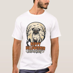 Pug Halloween Bus eller Godis Vintage Gravyr Des T Shirt