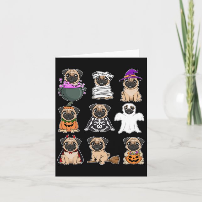 Pug Halloween Costume Spooky Ghost Pumpkin Pug Hal Kort (Framsida)