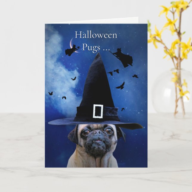 Pug Halloween Cute med Witches och Kisses Kort (Gul blomma)