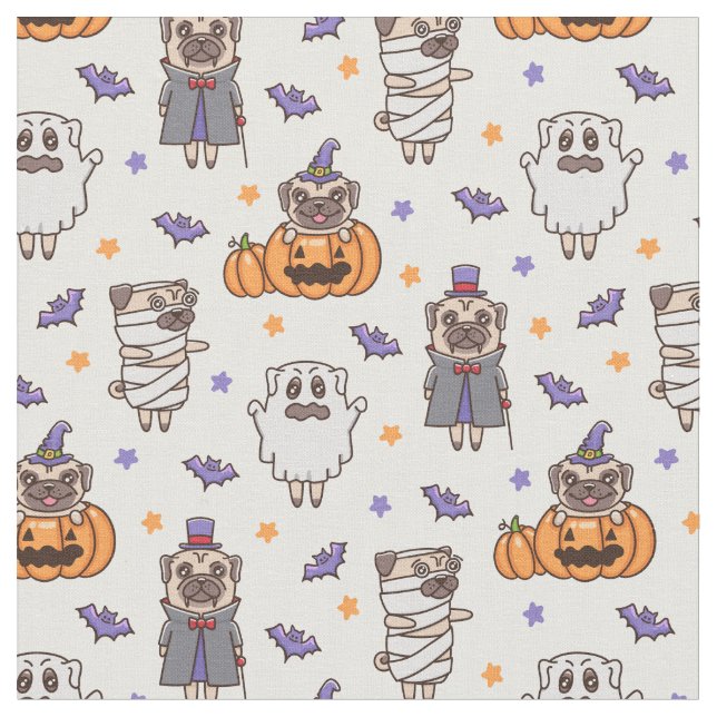 Pug Halloween Fabric Tyg (Närbild)