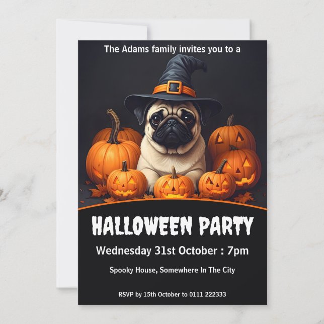 Pug Halloween fest Inbjudningar (Framsida)