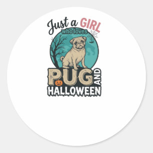 Pug Halloween Flicka Vintage Vektor Design (2)_1 Runt Klistermärke