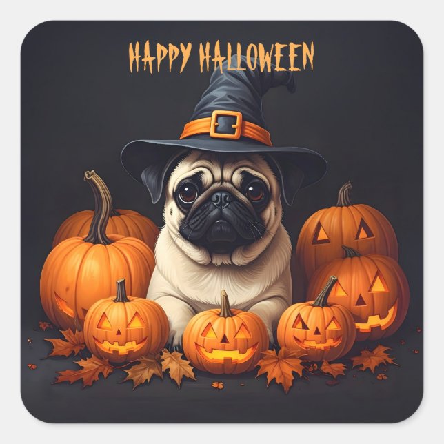 Pug Halloween Fyrkantigt Klistermärke (Framsida)