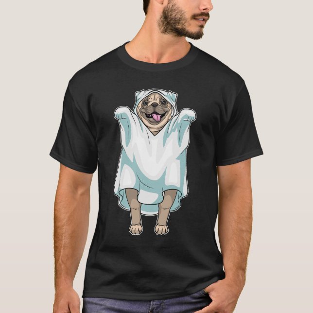 Pug Halloween Ghost T Shirt (Framsida)