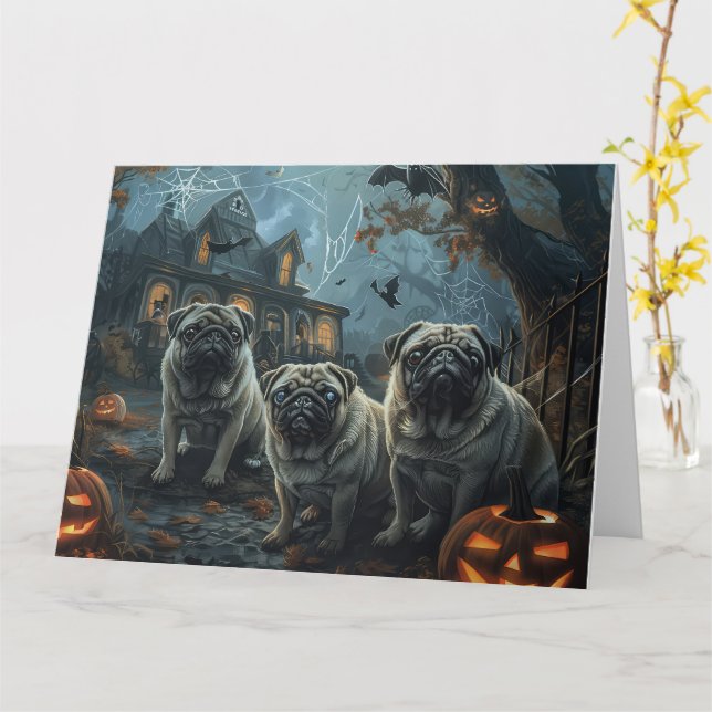 Pug Halloween Night Doggy Delight Kort (Gul blomma)
