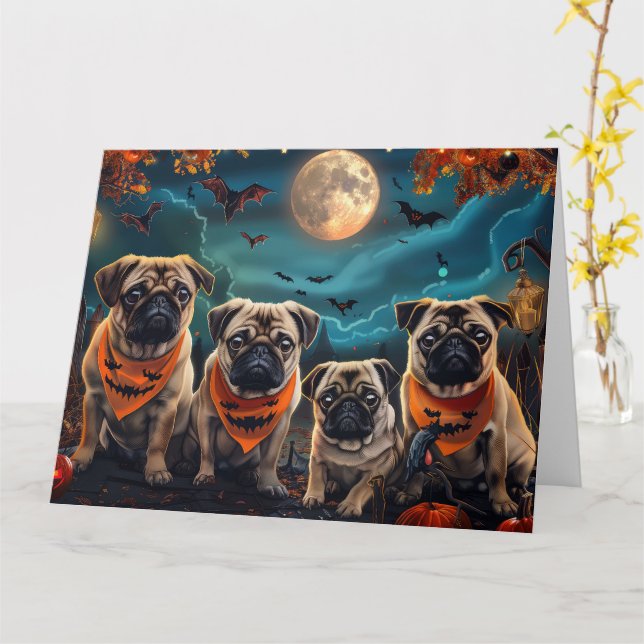 Pug Halloween Spooky Kort (Gul blomma)