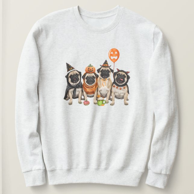 Pug Halloween Sweatshirt-Halloween Dog Mom  T Shirt (Design framsida)