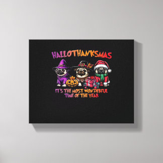 Pug Halloween Thanksgiving jul Classic T-Shi Canvastryck